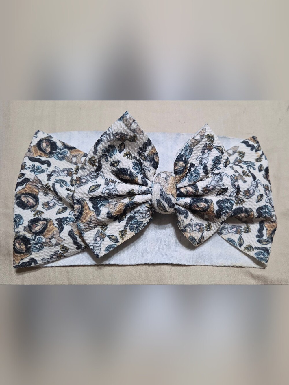 Teen/Womans Bow Headband in Cream and Blue